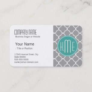 Grijs Quatrefoil met aangepast Mint Monogram Visitekaartje