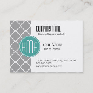 Grijs Quatrefoil met aangepast Mint Monogram Visitekaartje