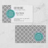 Grijs Quatrefoil met aangepast Mint Monogram Visitekaartje (Voorkant / Achterkant)