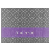Grijs Quatrefoil Paars, gepersonaliseerd Snijplank (Voorkant)