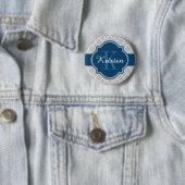 Grijs Quatrefoil Patroon Blauw Monogram Ronde Button 5,7 Cm (In situ)