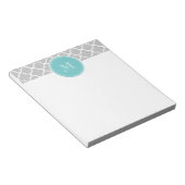 Grijs Quatrefoil Patroon, Blauwgroen Monogram Notitieblok (Schuin)