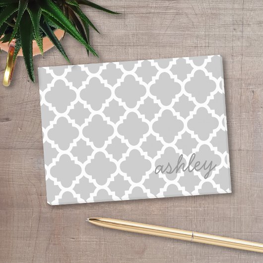 Grijs Quatrefoil Patroon met handgeschreven letter Post-it® Notes