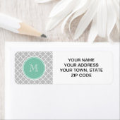 Grijs Quatrefoil Patroon, Mint Green Monogram Etiket (Insitu)