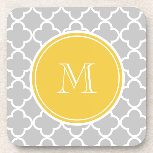 Grijs Quatrefolpatroon, Geel Monogram Onderzetter (Voorkant)