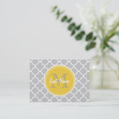 Grijs Quatrefolpatroon, Geel Monogram Visitekaartje (Staand voorkant)