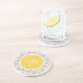 Grijs QuatrefolPatroon, Geel Monogram Zandsteen Onderzetter (Zijkant)