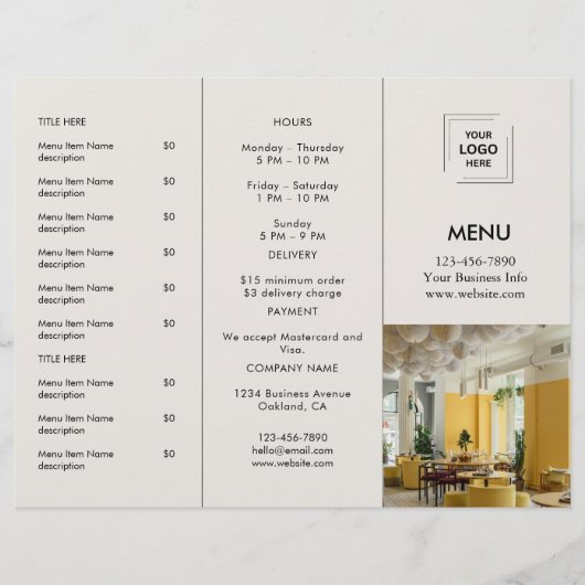 Grijs restaurant foto logo afhaalmenu ontwerp (Voorkant)