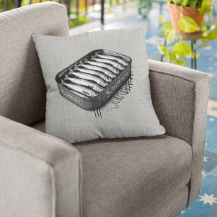 Grijs Retro Style Sardine Art Grappig Visvoer Kussen