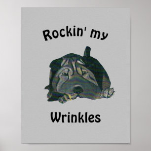 Grijs "Rockin" Mijn rimpels Zwarte Sharpei-Poster Poster