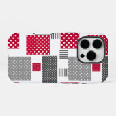 Grijs-rode stippenpatchwork op witte achtergrond iPhone hoesje (Achterkant horizontaal)