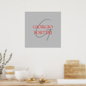 Grijs Rode Uw Naam Initiaal Modern Poster (Keuken)
