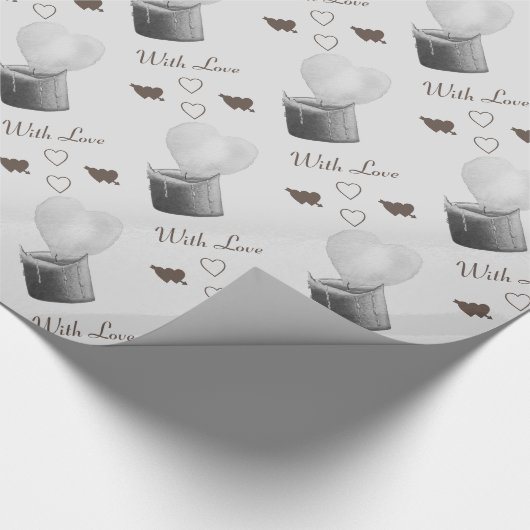 grijs romantisch hartvormig vlamkaartje voor hem cadeaupapier (Hoek)