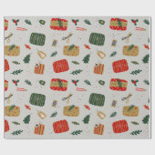 Grijs Rood en Gouden Schattige Geïllustreerde Kers Cadeaupapier (Vlak)