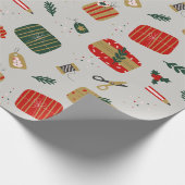 Grijs Rood en Gouden Schattige Geïllustreerde Kers Cadeaupapier (Hoek)