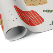 Grijs Rood en Gouden Schattige Geïllustreerde Kers Cadeaupapier (Rol Hoek)