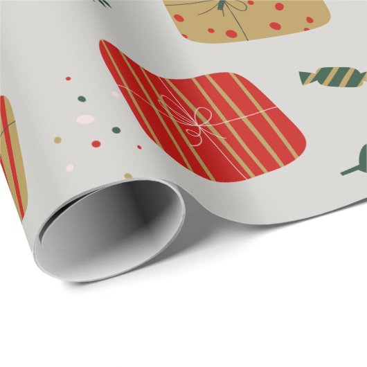 Grijs Rood en Gouden Schattige Geïllustreerde Kers Cadeaupapier (Rol Hoek)