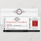 Grijs Rood Formele P Boarding Pass Bruiloft Uitnod Kaart (Voorkant / Achterkant)