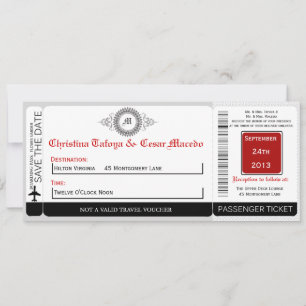 Grijs Rood Formele P Boarding Pass Bruiloft Uitnod Kaart