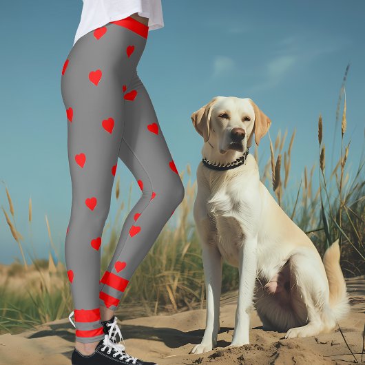 Grijs Rood Hart Gym Leggings