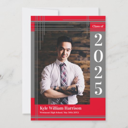 Grijs Rood School Kleur Afstuderen Foto Plaid Kaart (Voorkant)