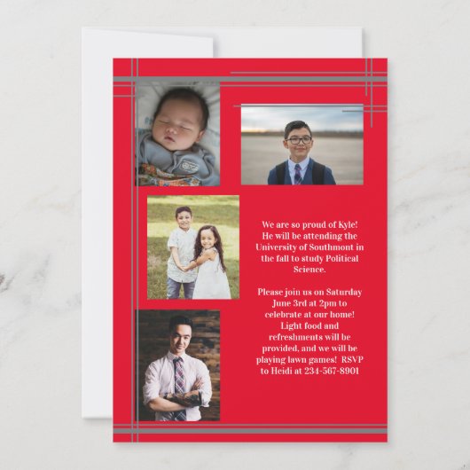 Grijs Rood School Kleur Afstuderen Foto Plaid Kaart (Achterkant)