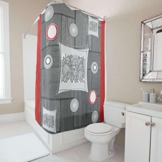 grijs rood wit douwergordijn douchegordijn (In situ)