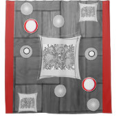 grijs rood wit douwergordijn douchegordijn (Voorkant)