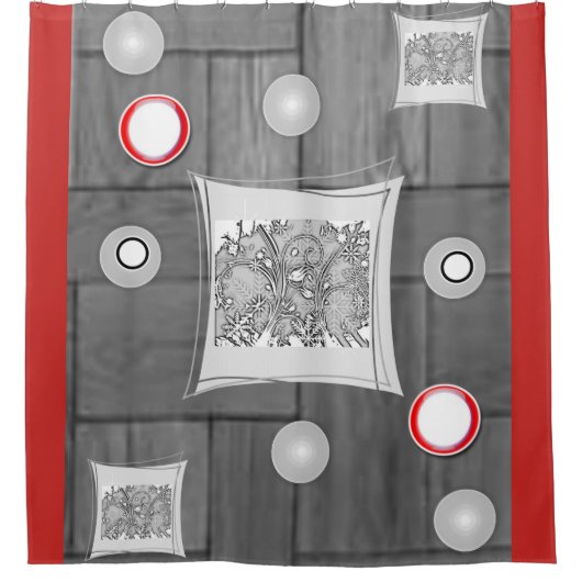 grijs rood wit douwergordijn douchegordijn (Voorkant)