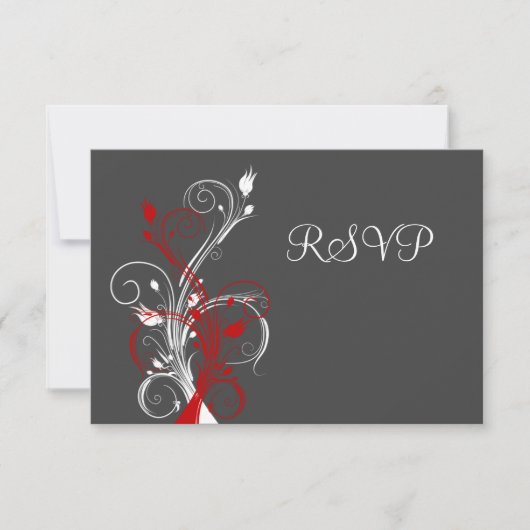 Grijs, Rood, Witte Bloem RSVP Kaart (Voorkant)