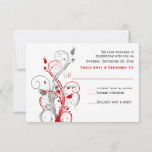 Grijs, Rood, Witte Bloem RSVP Kaart (Achterkant)