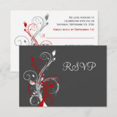 Grijs, Rood, Witte Bloem RSVP Kaart (Voorkant / Achterkant)