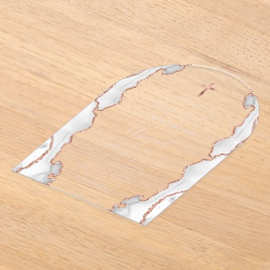 Grijs Roos Gouden Agaat Roze Boog Eerste Communie Acryl Uitnodigingen (Laagn)