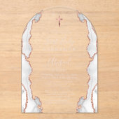 Grijs Roos Gouden Agaat Roze Boog Eerste Communie Acryl Uitnodigingen (Voorkant)