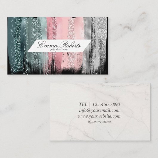  grijs roos, groen clipart, penseelstreken visitekaartje (Voorkant / Achterkant)