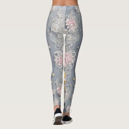 Grijs Roos Kant AI kunst Leggings (Achterkant)
