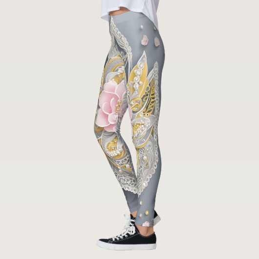 Grijs Roos Kant AI kunst Leggings (Links)