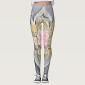 Grijs Roos Kant AI kunst Leggings (Voorkant)