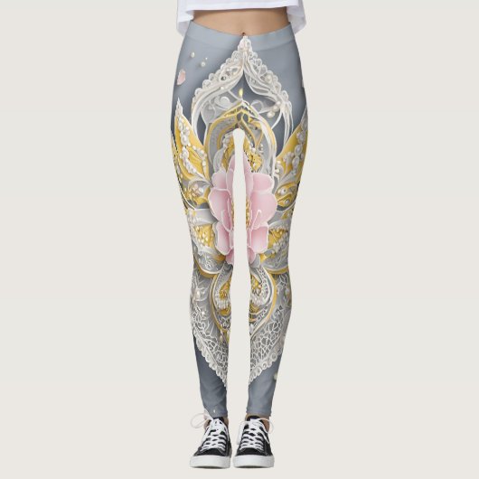 Grijs Roos Kant AI kunst Leggings (Voorkant)