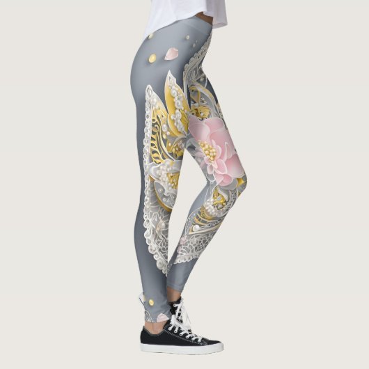Grijs Roos Kant AI kunst Leggings (Rechts)