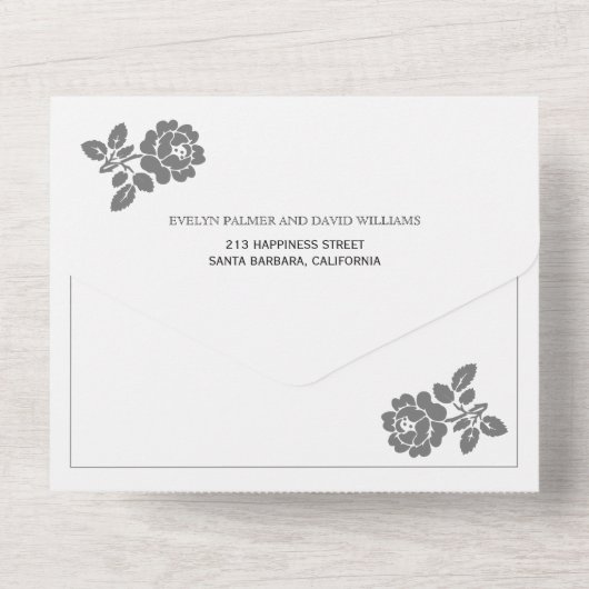  grijs roos op witte bruiloft all in one uitnodiging (Achterkant)