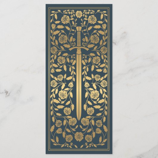 Grijs Royal middeleeuws zwaard bruiloft plat menu (Achterkant)