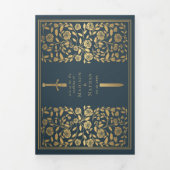 Grijs Royal middeleeuws zwaard bruiloft QR-code Drieluik Uitnodiging (Cover)