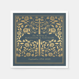 Grijs Royal middeleeuwse gouden zwaard bruiloft Servet