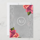 Grijs & Roze  Antiek Roos Elegant Bruiloft Kaart (Achterkant)