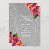 Grijs & Roze  Antiek Roos Elegant Bruiloft Kaart (Voorkant / Achterkant)