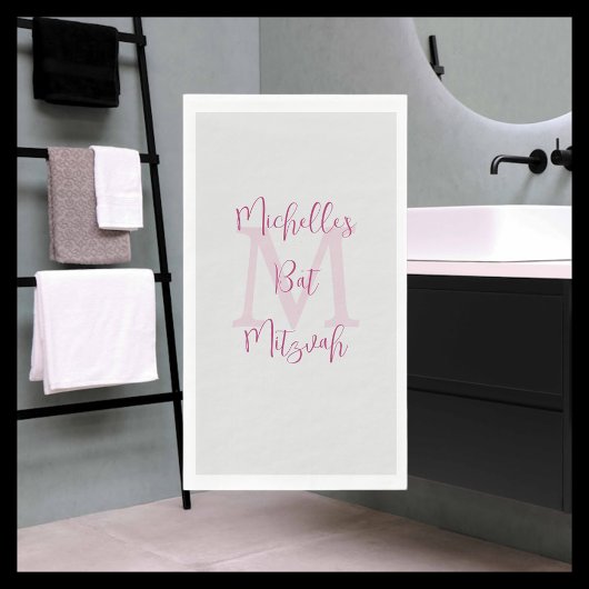 Grijs Roze Berry Bat Mitswa Naam Monogram Servet