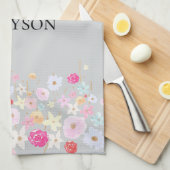 Grijs Roze Blauw Gele Bloemen Theedoek (Quarter Fold)