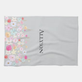 Grijs Roze Blauw Gele Bloemen Theedoek (Horizontaal)