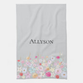 Grijs Roze Blauw Gele Bloemen Theedoek (Verticaal)